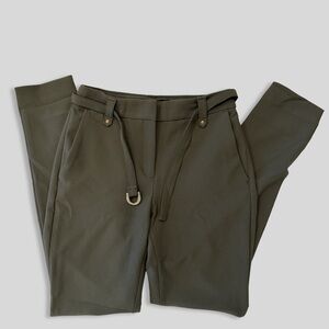 Express Olive Green Belted Ankle Dress Pants Size 2 Slim Fit